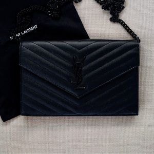 YSL Monogramme Grain de Poudre Leather Wallet-on-Chain